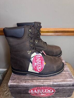 Laredo Men's Brown Leather Work Boots - Waterproof Lace-Up size 11.5m